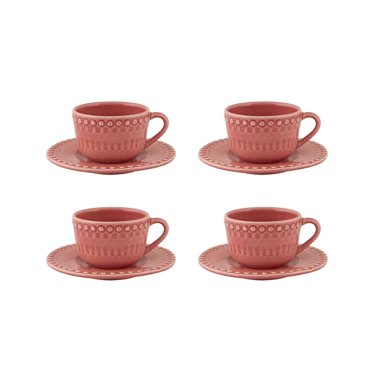 Fantasy Pink Tea Cup & Saucer, Set of 4