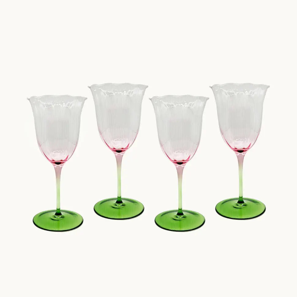 Pink Lilies Wine /Water Glasses, Set of 4