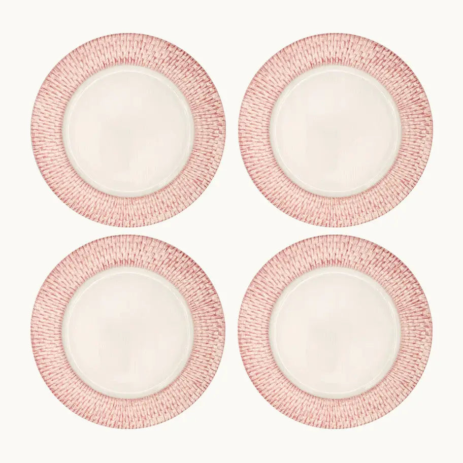 Hand Painted Pink Basket Dinner Plate, Set of 4