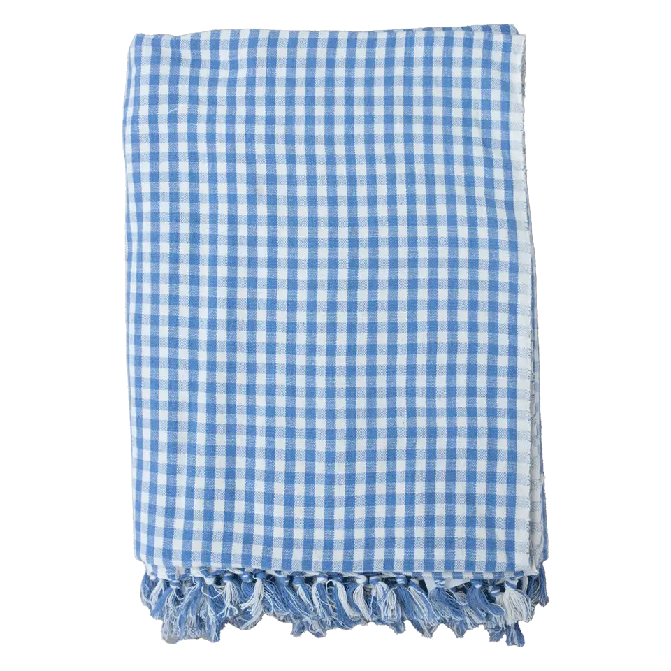 Light Blue Gingham Hand Woven Tablecloth