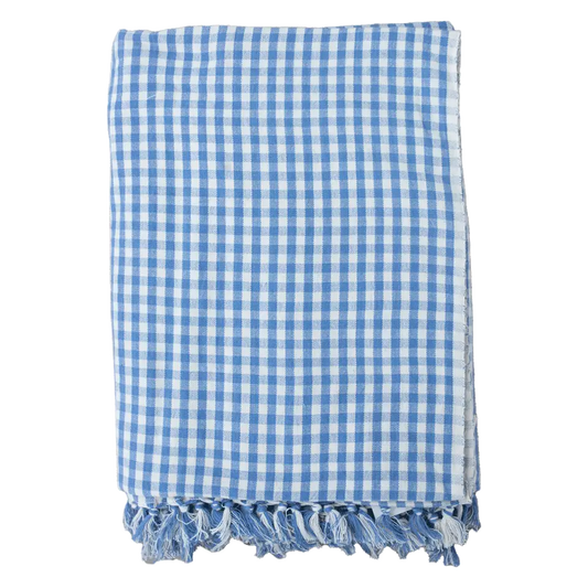 Light Blue Gingham Hand Woven Tablecloth