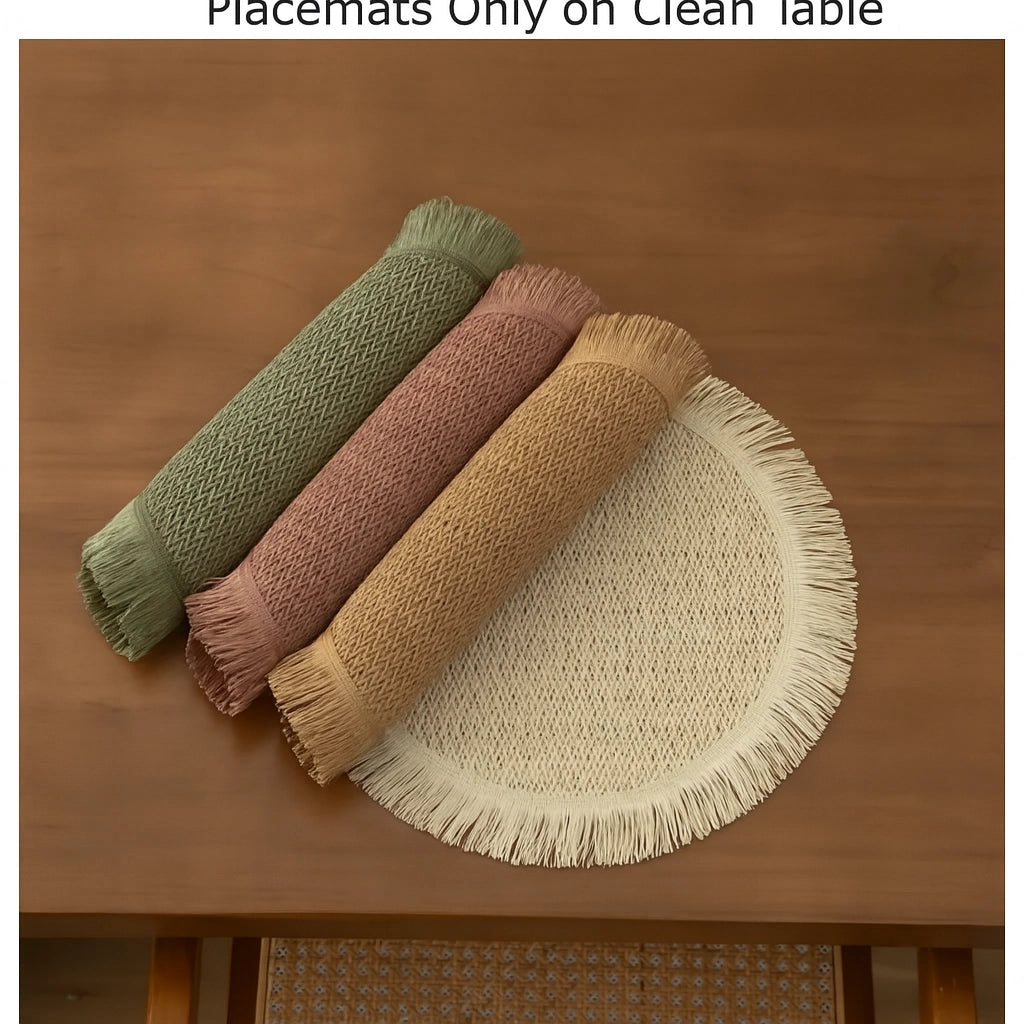 Braided Woven Placemats with Fringe (Set of 4)