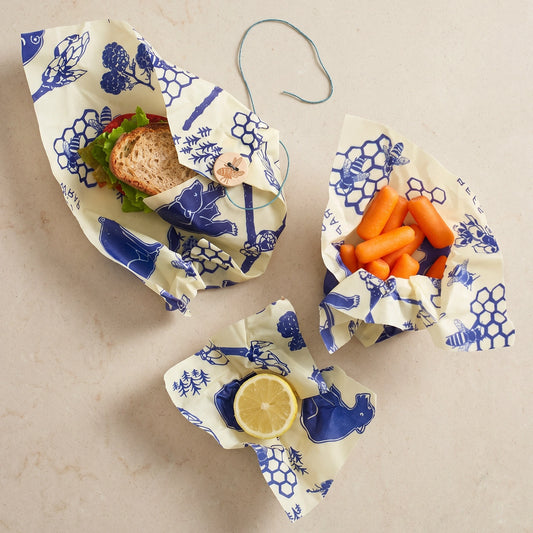 Reusable Beeswax Food Wraps Lunch (3 pack - Bees & Bears)
