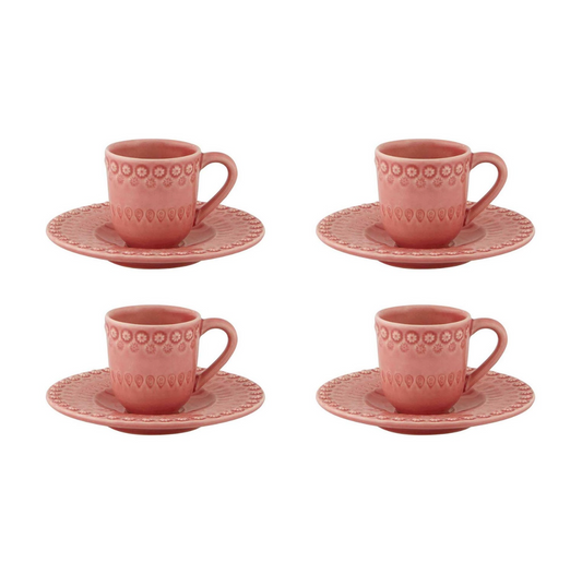 Fantasy Pink Coffee Cup & Saucer, Set of 4