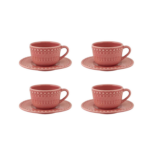 Fantasy Pink Tea Cup & Saucer, Set of 4