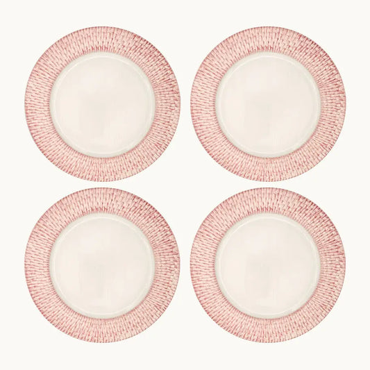Hand Painted Pink Basket Dinner Plate, Set of 4