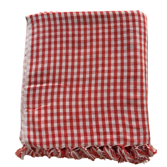 Red Gingham Hand Woven Tablecloth