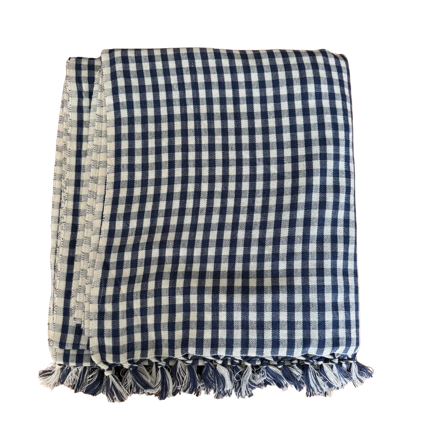 Dark Blue Gingham Hand Woven Tablecloth