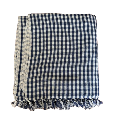Dark Blue Gingham Hand Woven Tablecloth