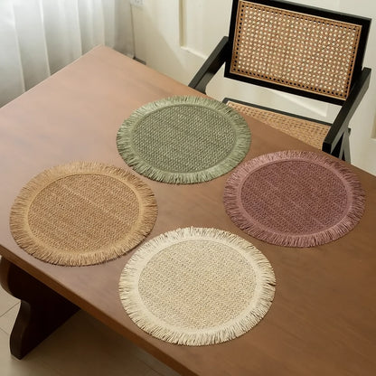 Braided Woven Placemats with Fringe (Set of 4)