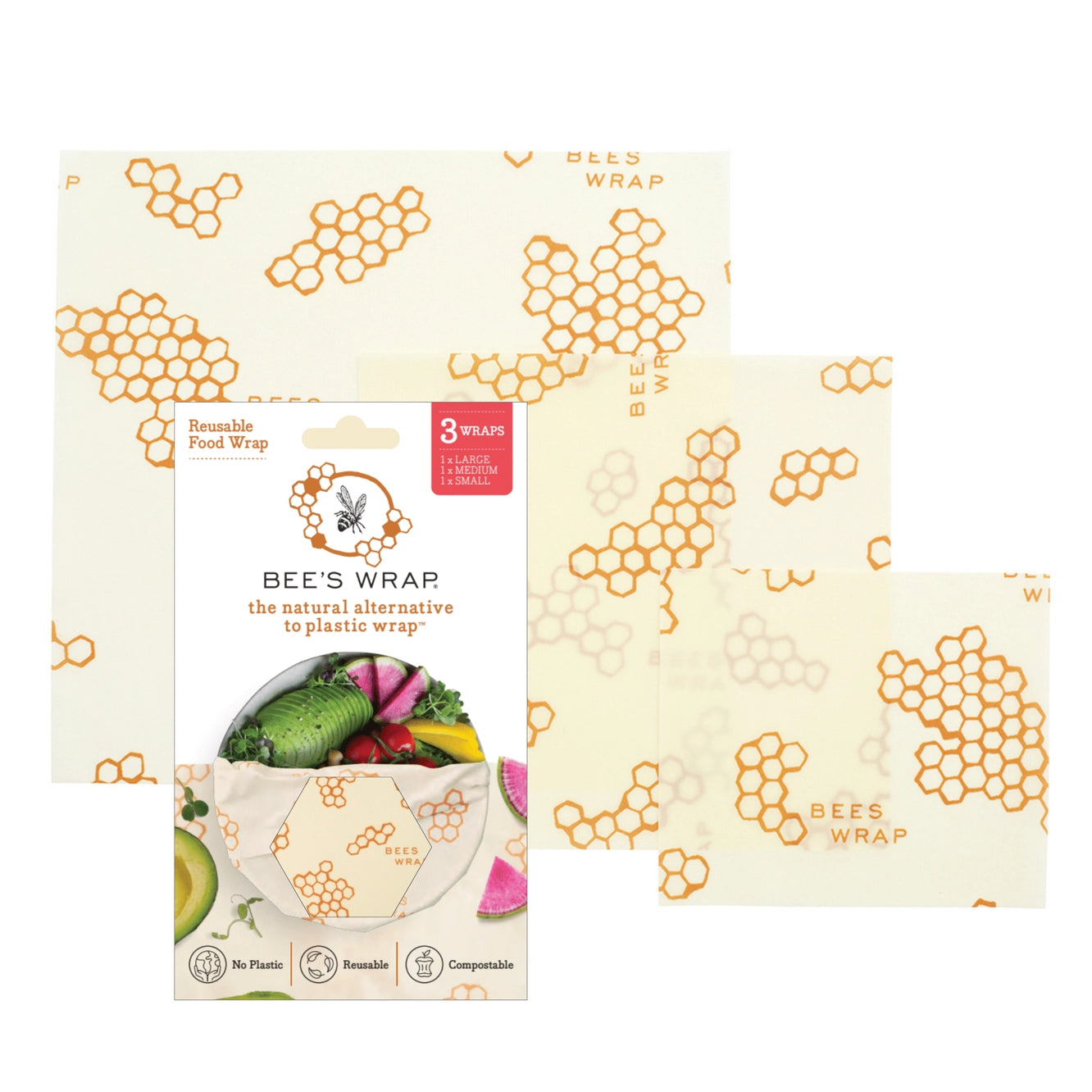 Reusable Beeswax Food Wraps (3 pack - Honeycomb)