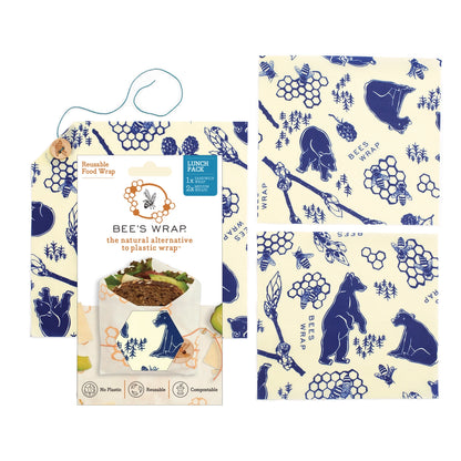 Reusable Beeswax Food Wraps Lunch (3 pack - Bees & Bears)